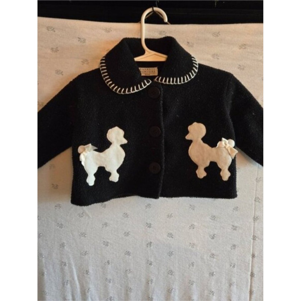 Barneys New York Black Fleece Jacket with White Poodle Design Size 6 months